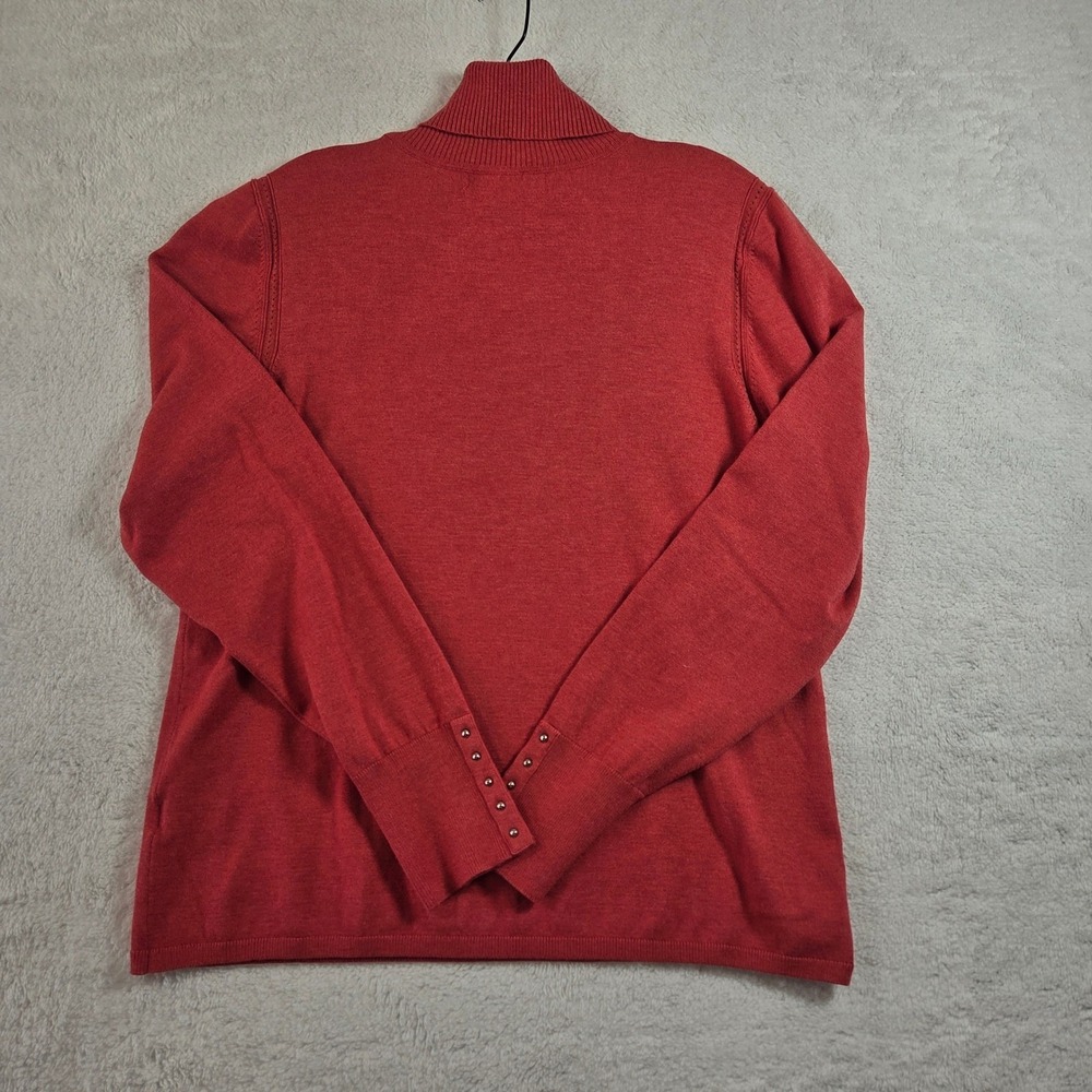 Premise Women's Coral Ribbed Turtleneck Sweater with Button Cuff Detail Size XL - Picture 4 of 6
